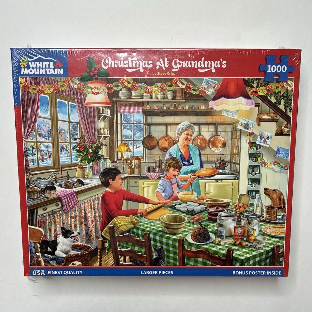 Christmas At Grandmas White Mountain 1000pc Jigsaw Puzzle New Sealed 24x30